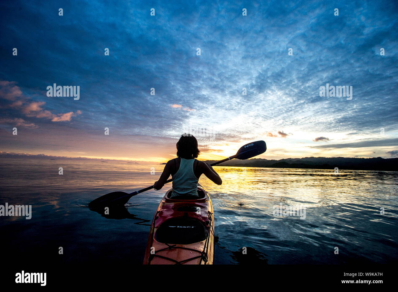 Sea Kayaking in Raja Ampat, West Papua, Indonesia, New Guinea, Southeast Asia, Asia Stock Photo