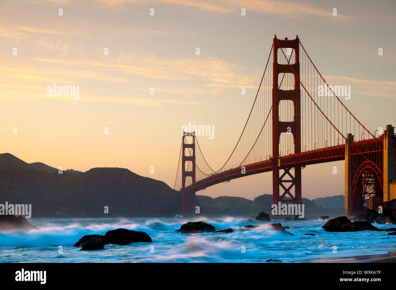Golden Gate Bridge from Marshall Beach, San Francisco, California, United States of America, North America Stock Photo