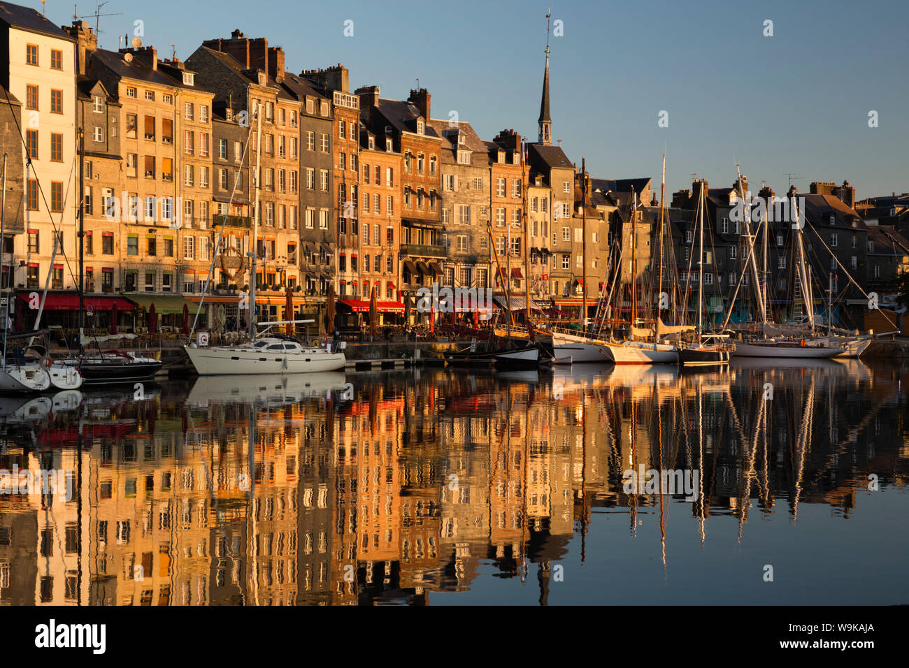 Saint Catherine Quay in the Vieux Bassin at sunrise, Honfleur, Normandy, France, Europe Stock Photo