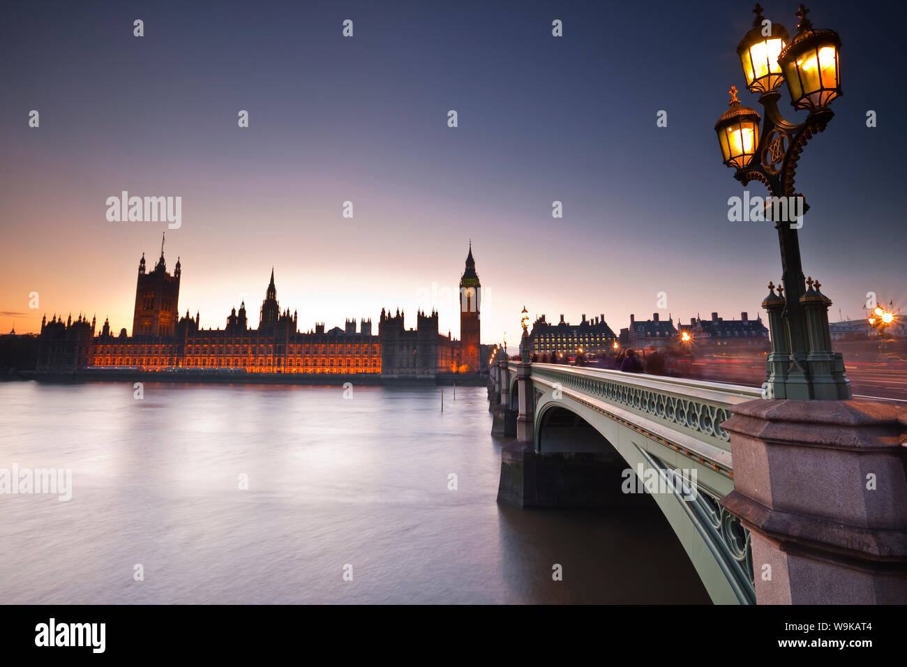 Looking across the River Thames towards the Houses of Parliament and Westminster Bridge, London, England, United Kingdom, Europe Stock Photo