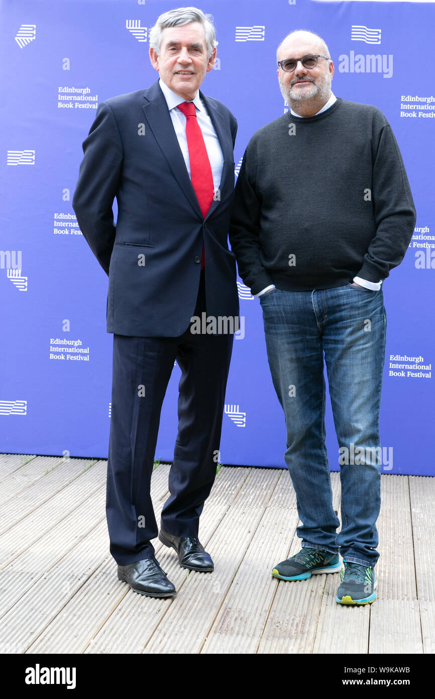 Edinburgh, Scotland, UK, 14 Aug 2019. Pictured at the Edinburgh Book Festival, L to R, Ex-British Prime Minister, Gorden Brown, Serbian-American economist, Branko Milanovic. Credit: Brian Wilson/Alamy Live News Stock Photo