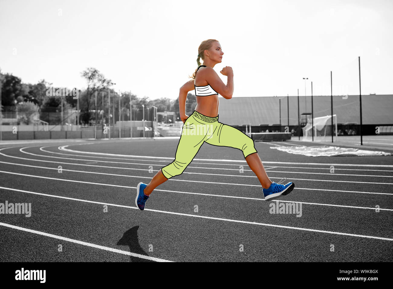 Woman athlete in a cartoon sport clothes is running by the track of a professional stadium Stock Photo - Alamy Woman athlete in a cartoon sport clothes is running by the track of a professional stadium Stock Photo - Alamy