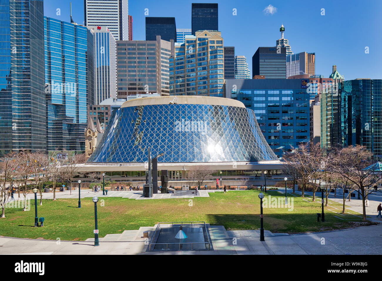 Toronto, Canada-12 October, 2018: Downtown Metro Square Plaza near and Roy Thompson Concert Hall, a home to the Toronto Symphony Orchestra and Toronto Stock Photo