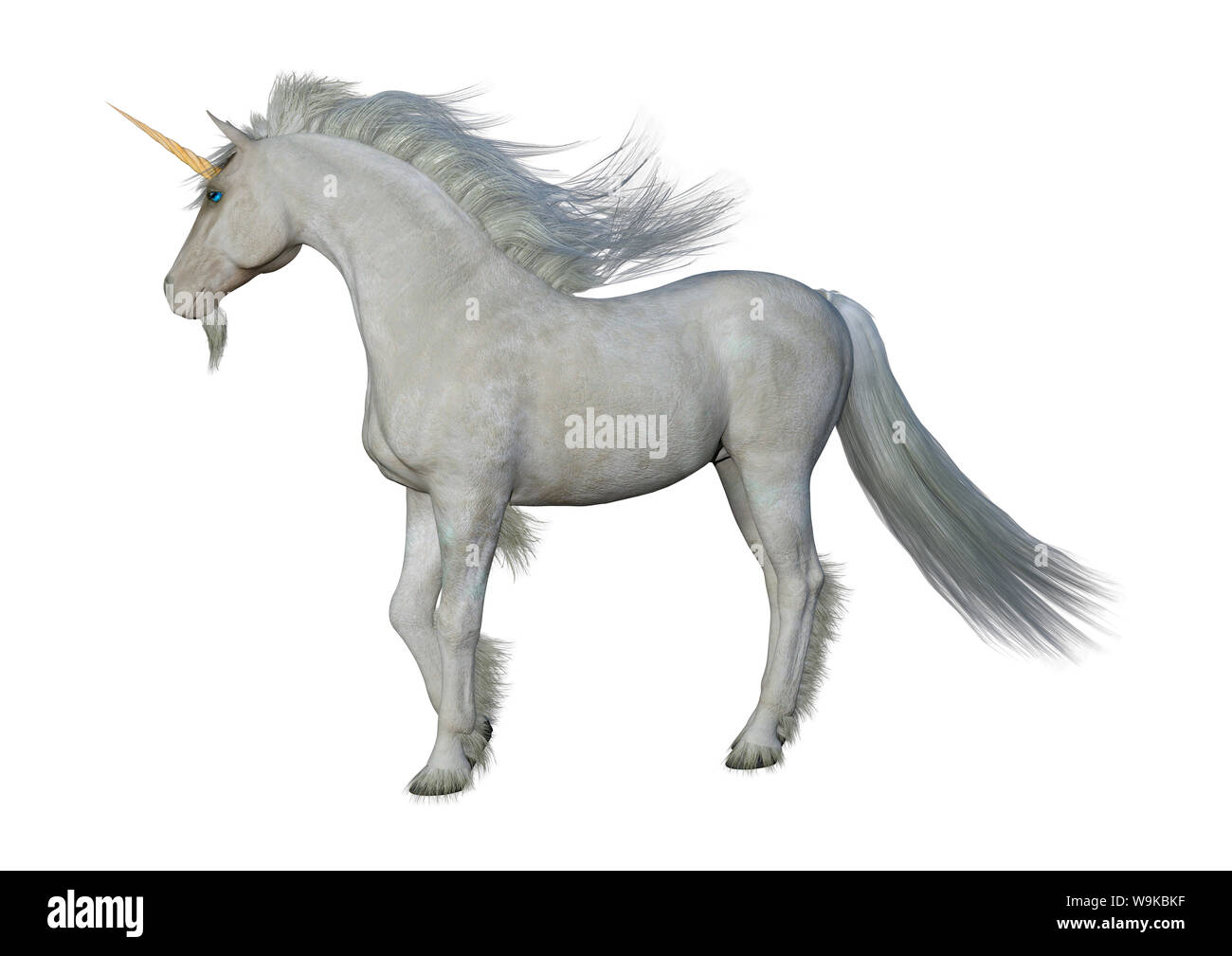 3D rendering of a fantasy white unicorn isolated on white background ...