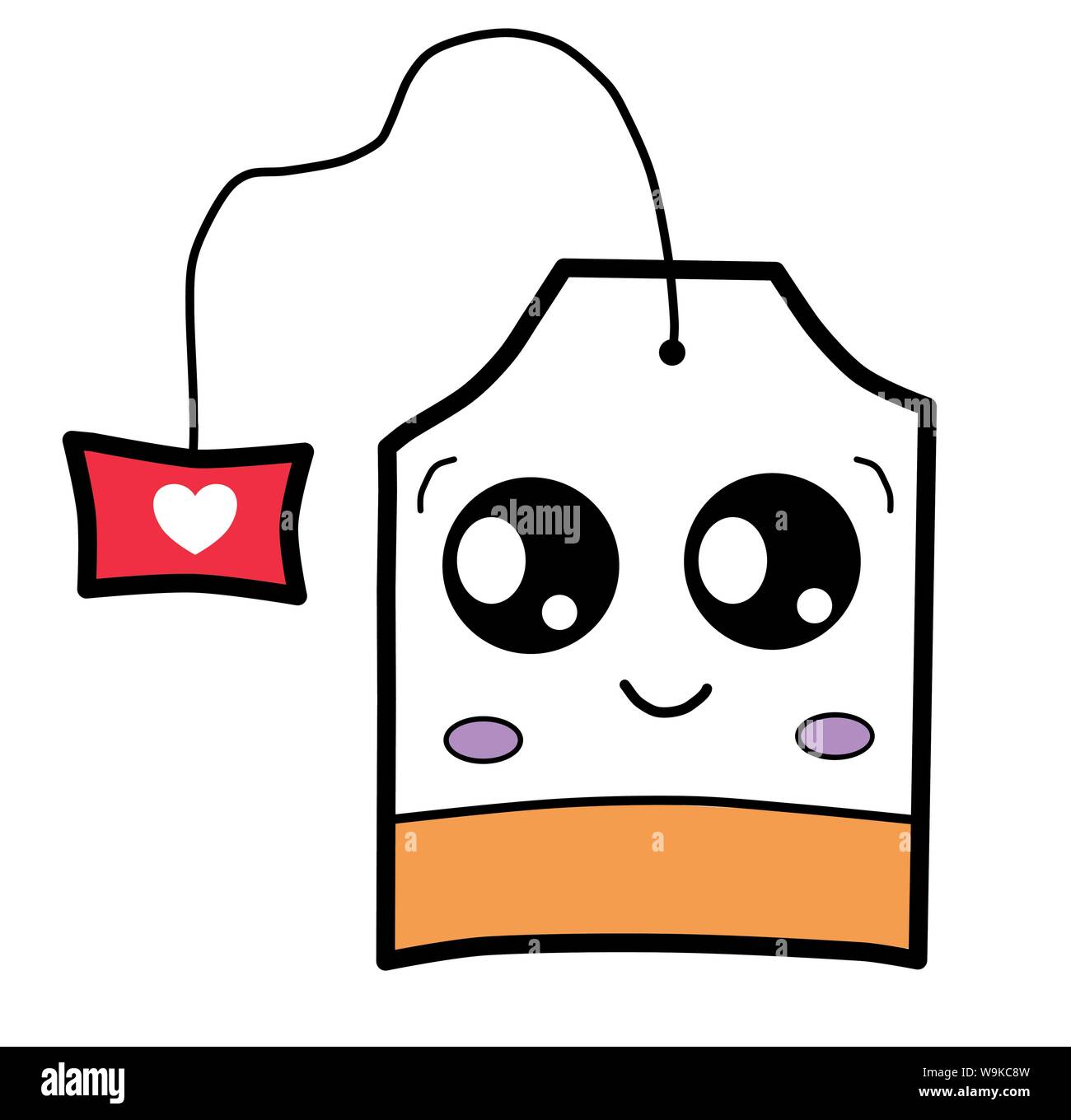 Kawaii art design teabag, kawaii food and drinks as vector graphics, with a happy face and a big smile. Kawaii drink cartoon art in comic style. Isola Stock Vector