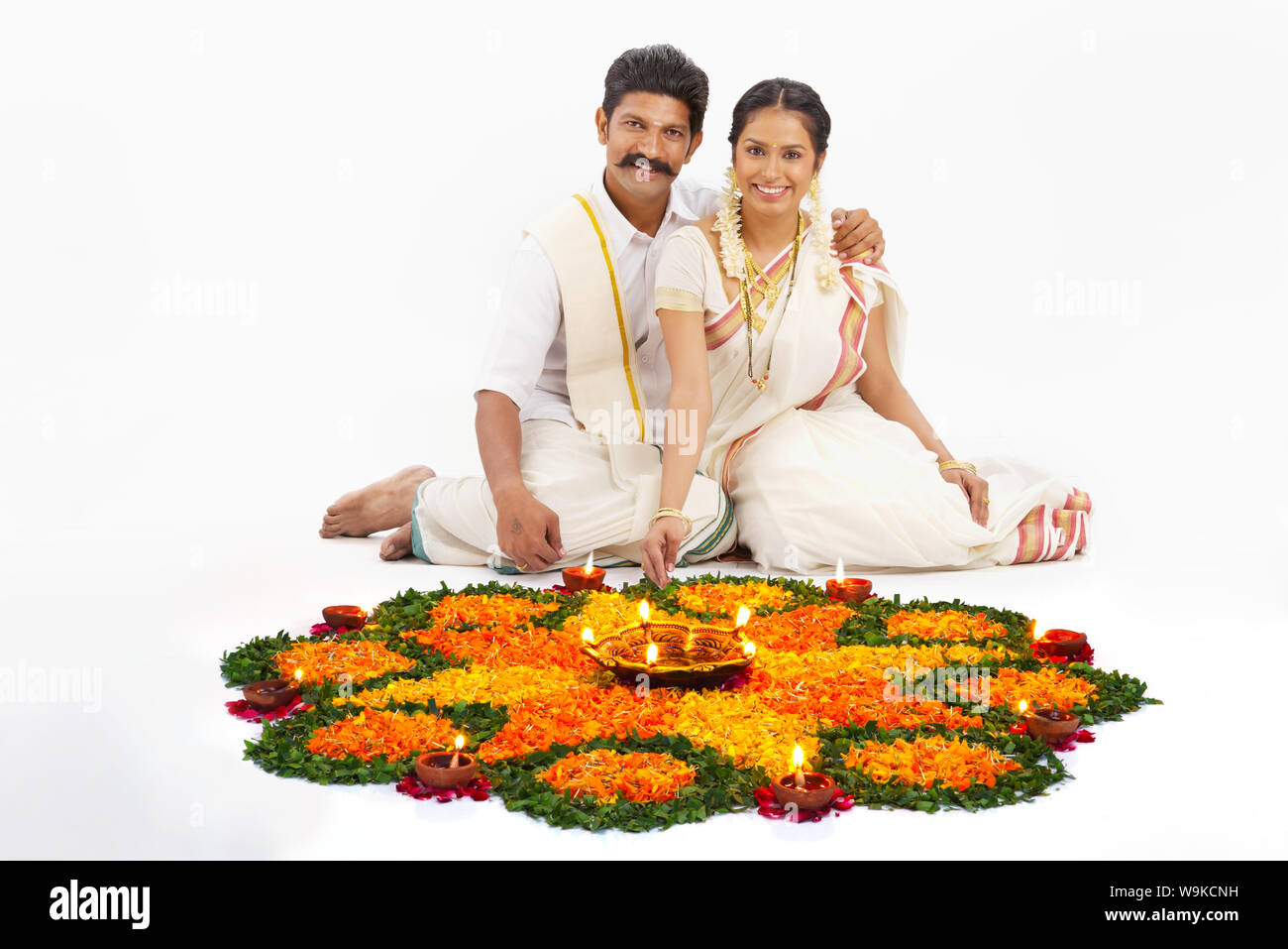 South Indian couple celebrating Diwali Stock Photo