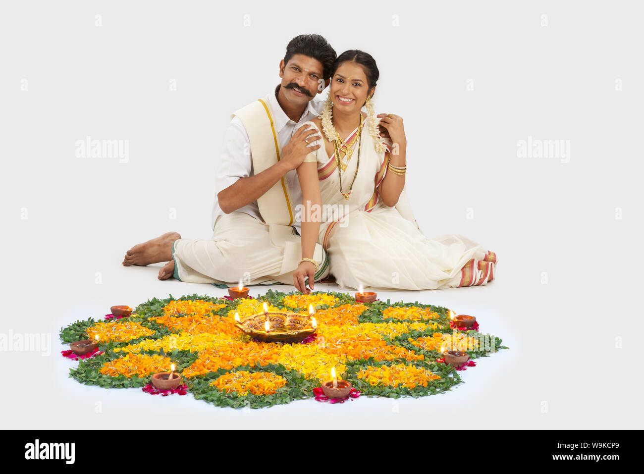 South Indian couple celebrating Diwali Stock Photo