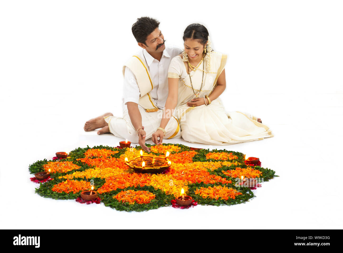 South Indian couple celebrating Diwali Stock Photo