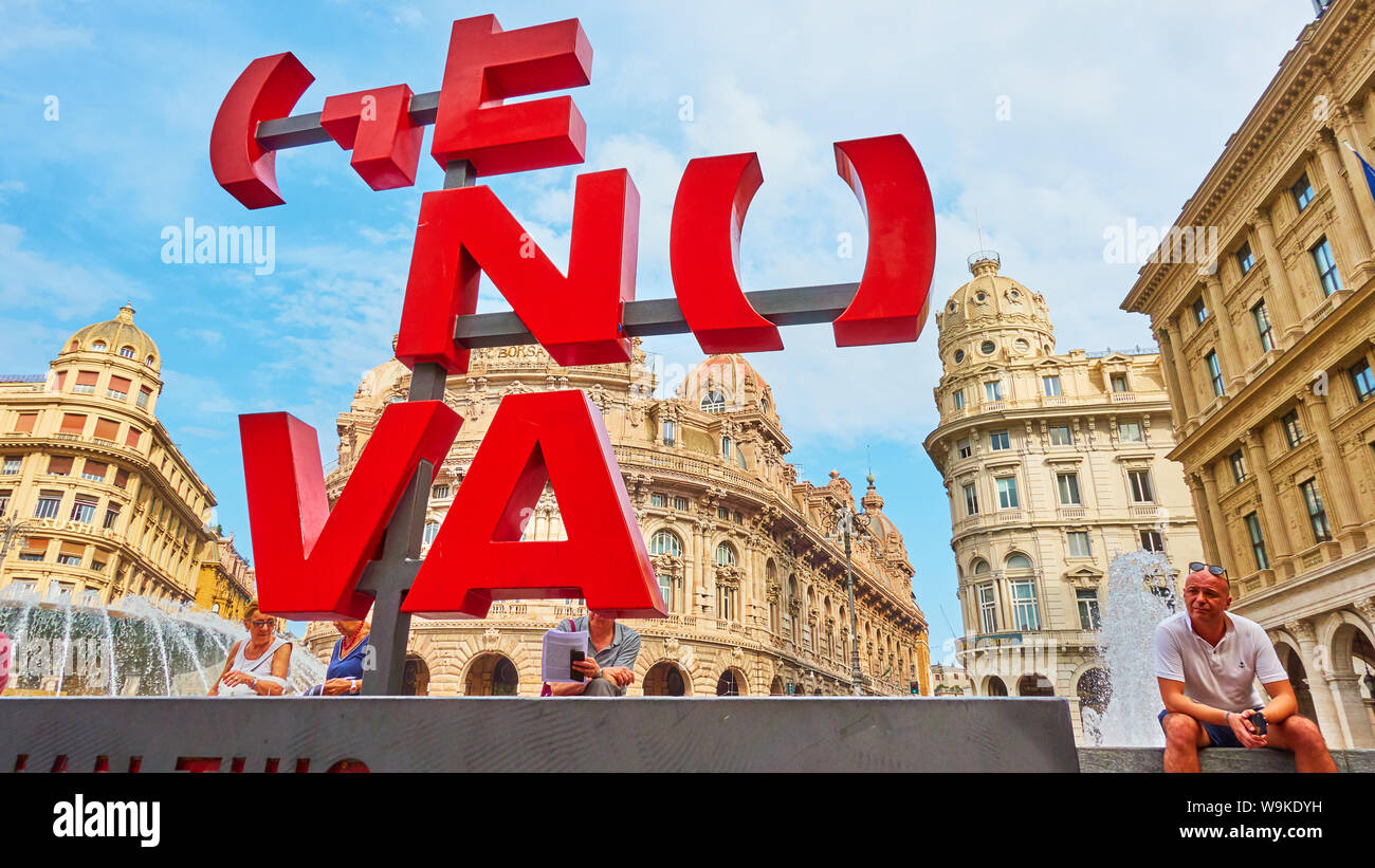 Genoa , Italy - July 7, 2019: Sngle shot of Genova More Than This sign in  De Ferrari square in Genoa Stock Photo - Alamy