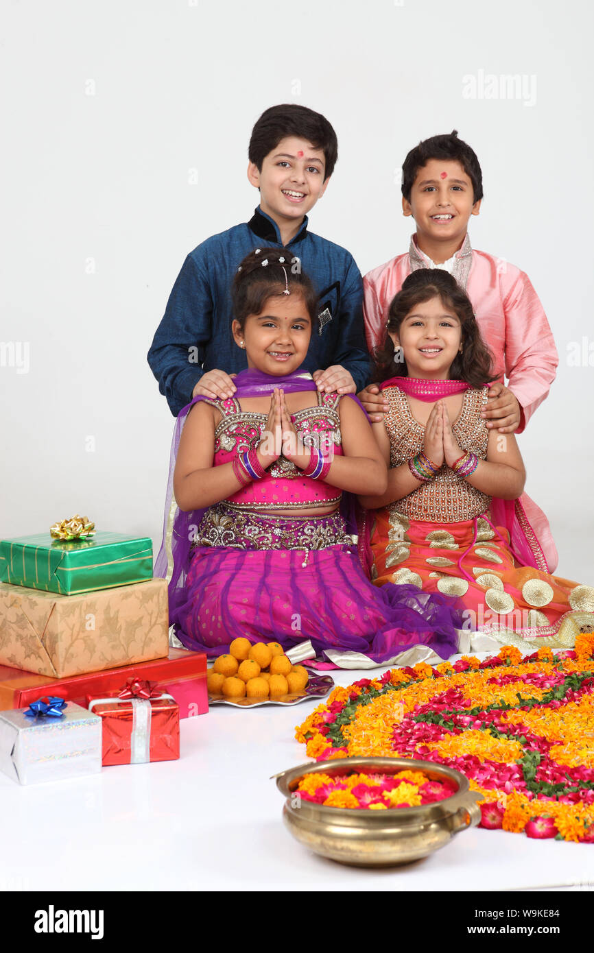 Group of children celebrating Diwali Stock Photo