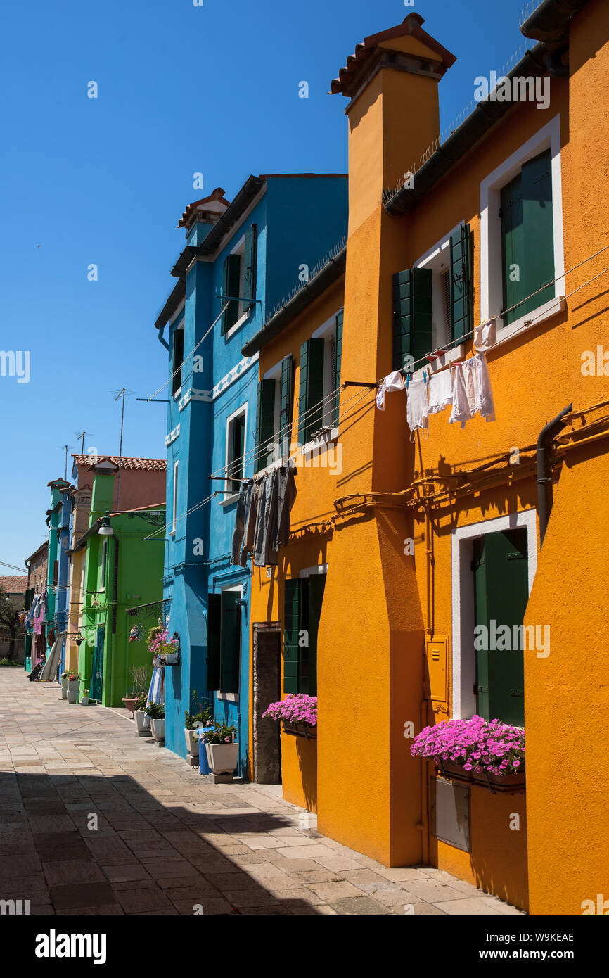 Brightly painted cottages, Mandracchio, Burano, Venetian Lagoon, Veneto, Italy Stock Photo