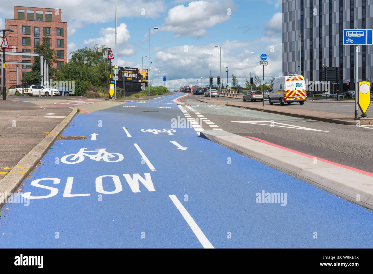 Birmingham Cycle Revolution's new blue cycle lane which allows the A34 from City Centre to Birchfield Stock Photo
