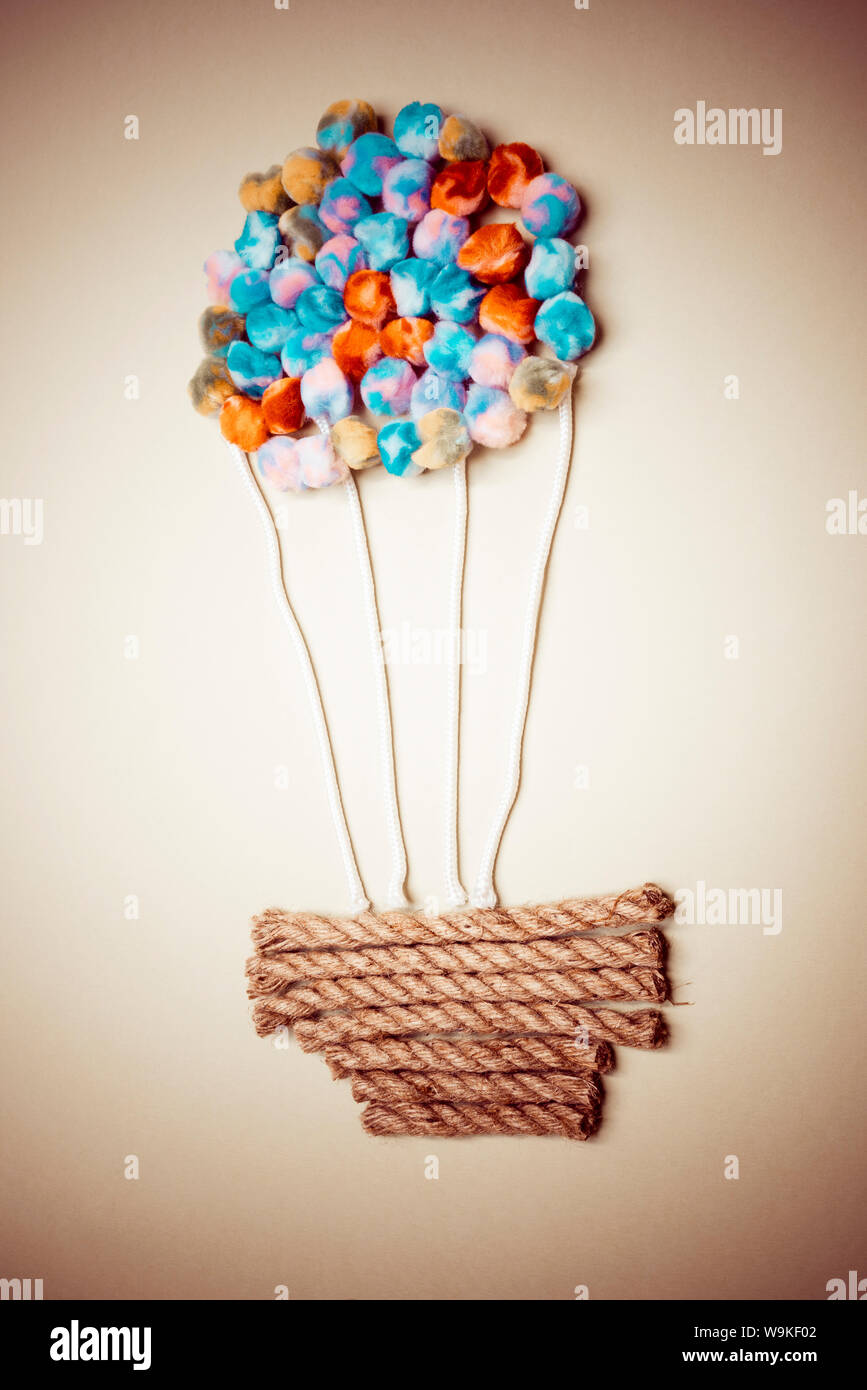 a hot air balloon made out of rope and fluff balls Stock Photo Alamy