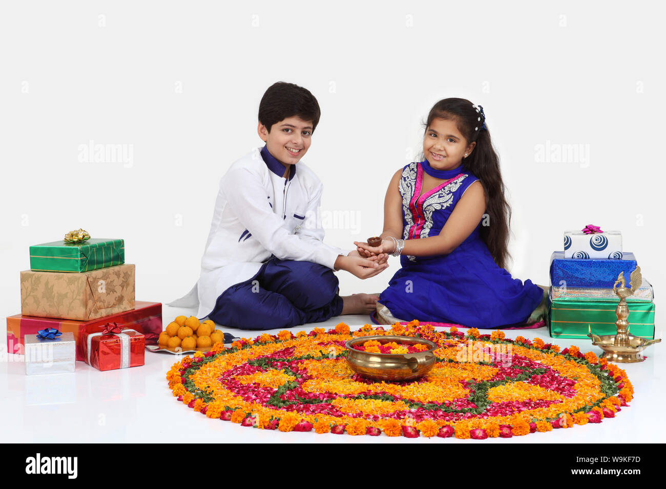 Two children celebrating Diwali Stock Photo