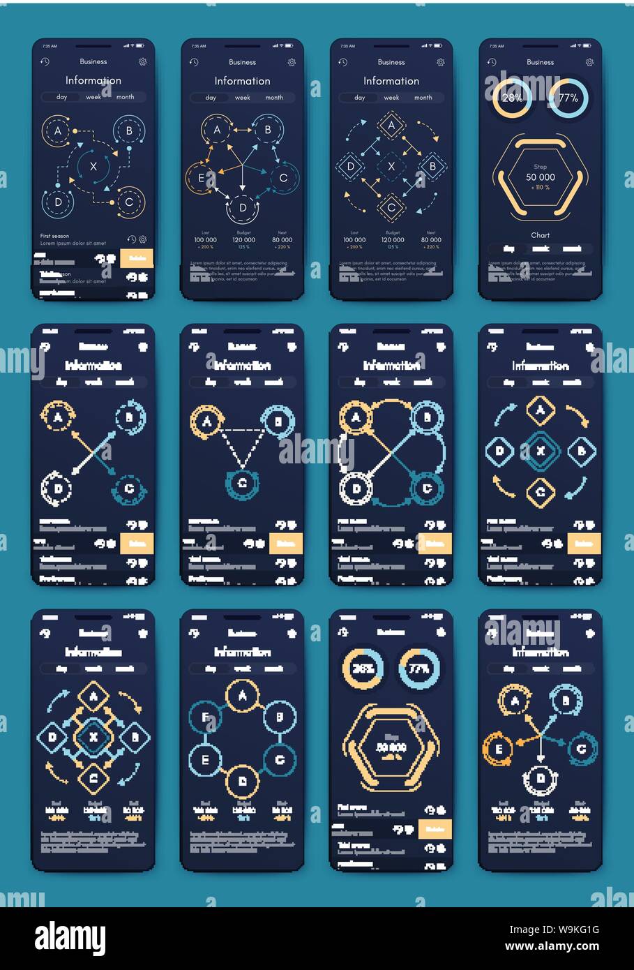 Different UI, UX, GUI screens and flat web icons for mobile apps Stock ...