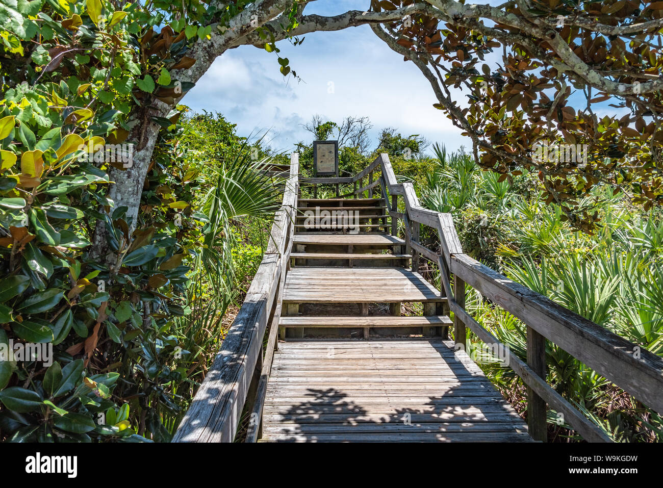 Boardwalk beach access at Guana River Preserve North Beach on Florida A1A in Ponte Vedra Beach, Florida. (USA) Stock Photo