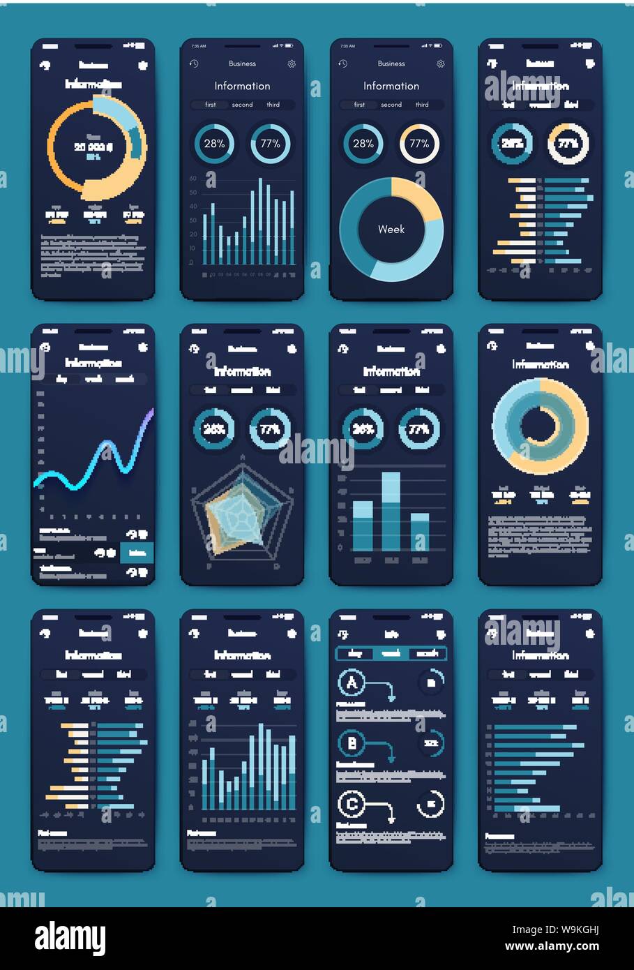 Different UI, UX, GUI screens and flat web icons for mobile apps Stock Vector