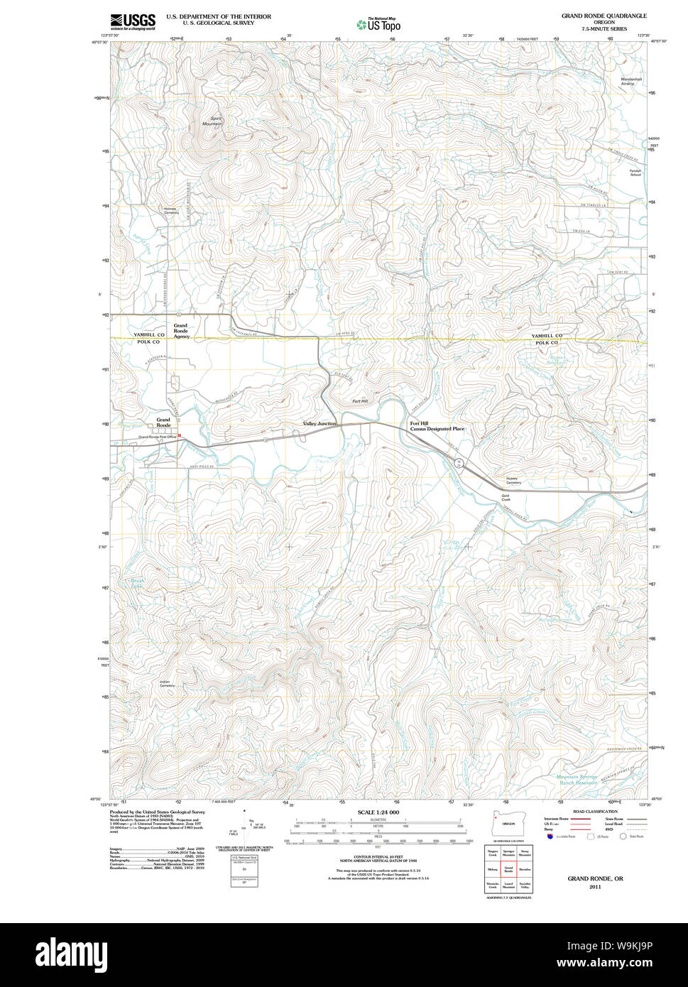 USGS Topo Map Oregon Grand Ronde 20110909 TM Restoration Stock Photo
