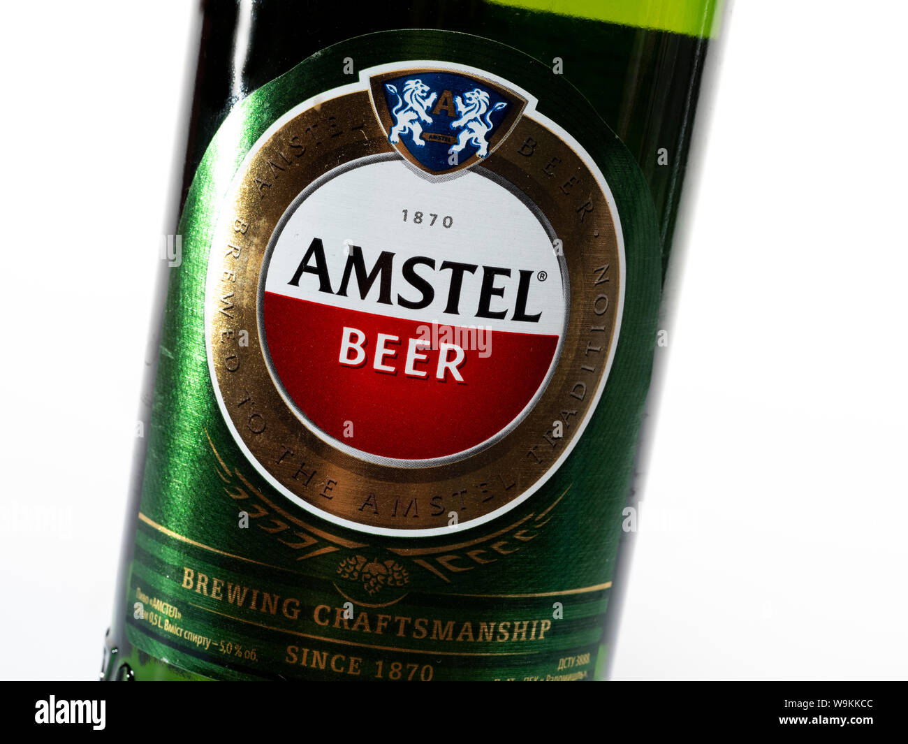 Amstel beer 0,5 l bottle isolated on white background Stock Photo