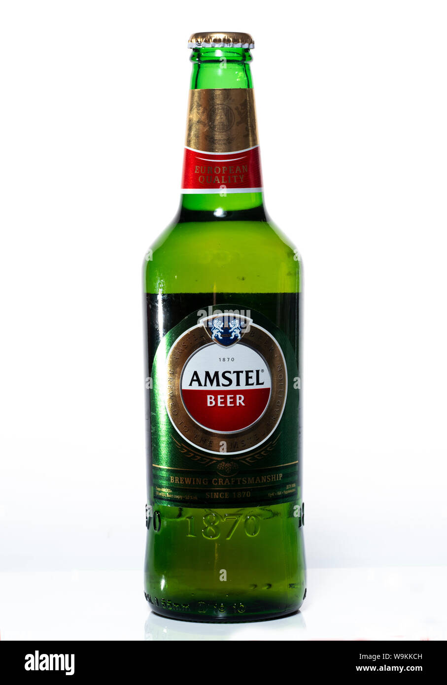 Amstel beer 0,5 l bottle isolated on white background Stock Photo