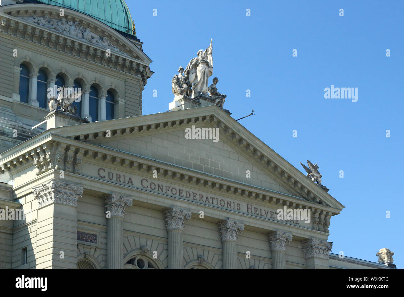 Bern, Switzerland - July 23, 2019: Detail of the Swiss Federal Palace (Bundeshaus) in Bern Stock Photo