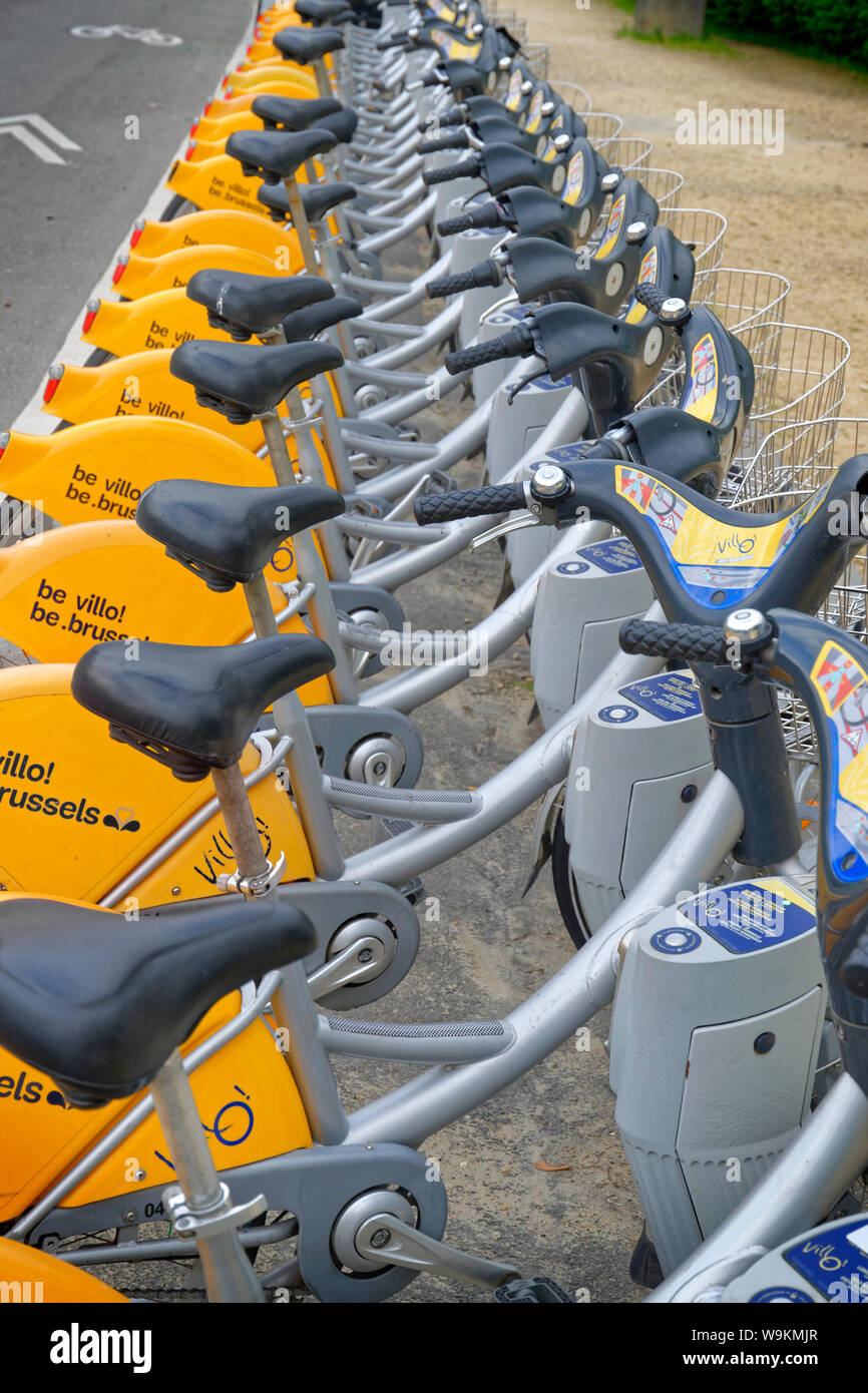 Brussels Villo rental bikes, Brussels, Belgium. Stock Photo