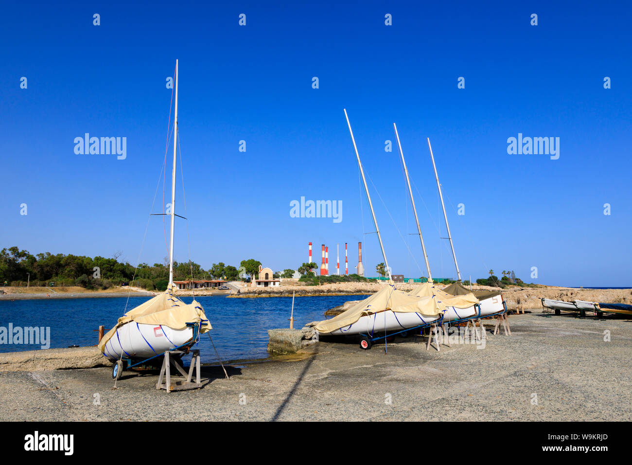 Yachts of the services water sports club based at Dhekelia Sovereign Base Area, Larnaca, Cyprus. Stock Photo