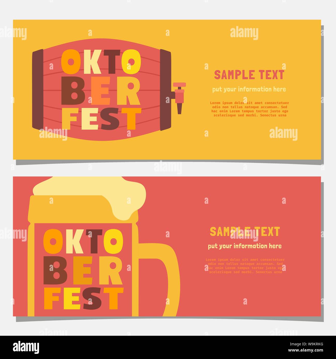 Oktoberfest hand drawn horizontal banner set flat color vector Stock ...