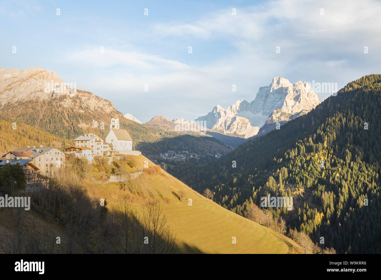 Selva di Cadore backed by the beautiful Dolomites, Italy. Stock Photo