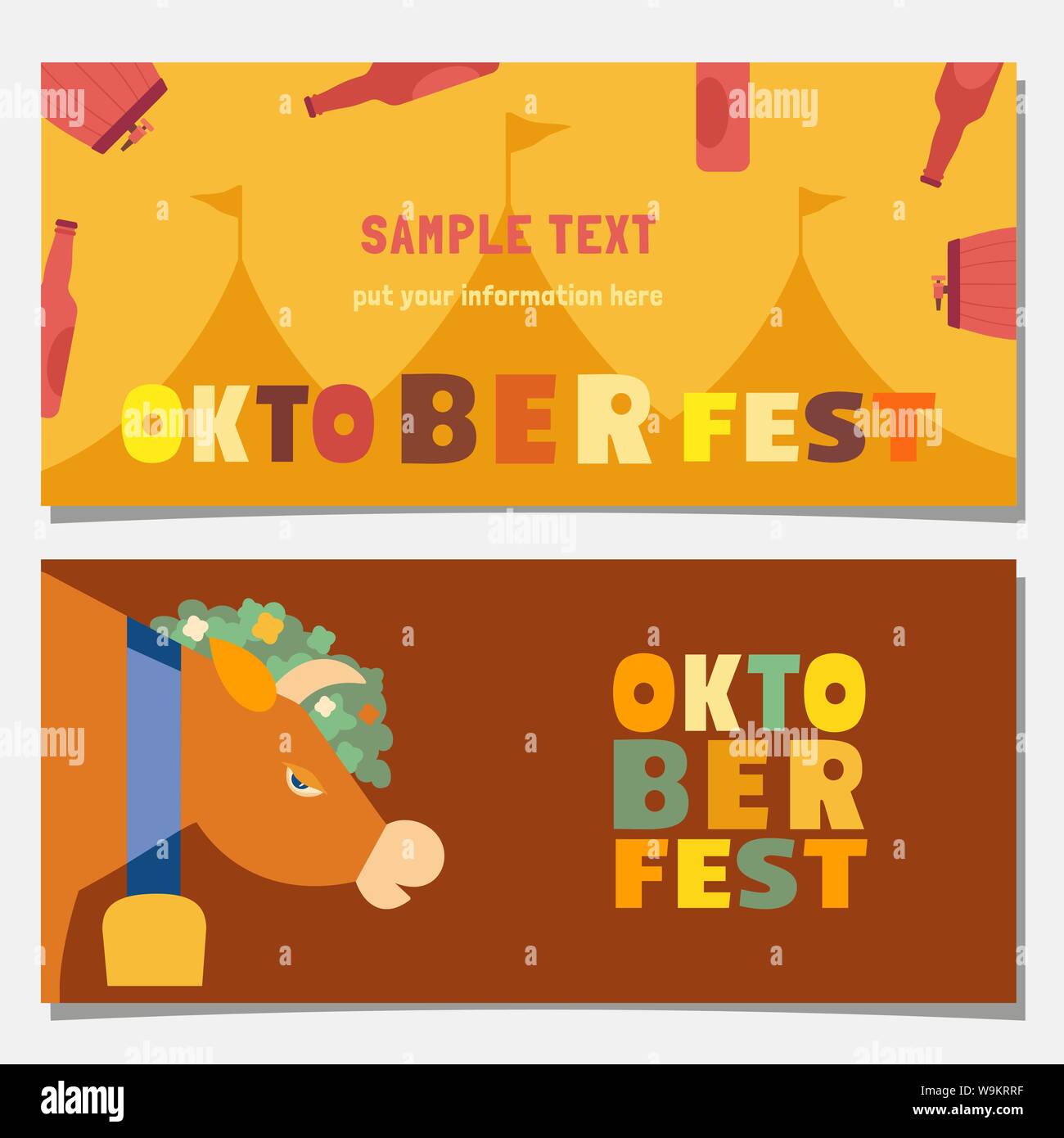 Oktoberfest hand drawn horizontal banner set flat color vector Stock ...