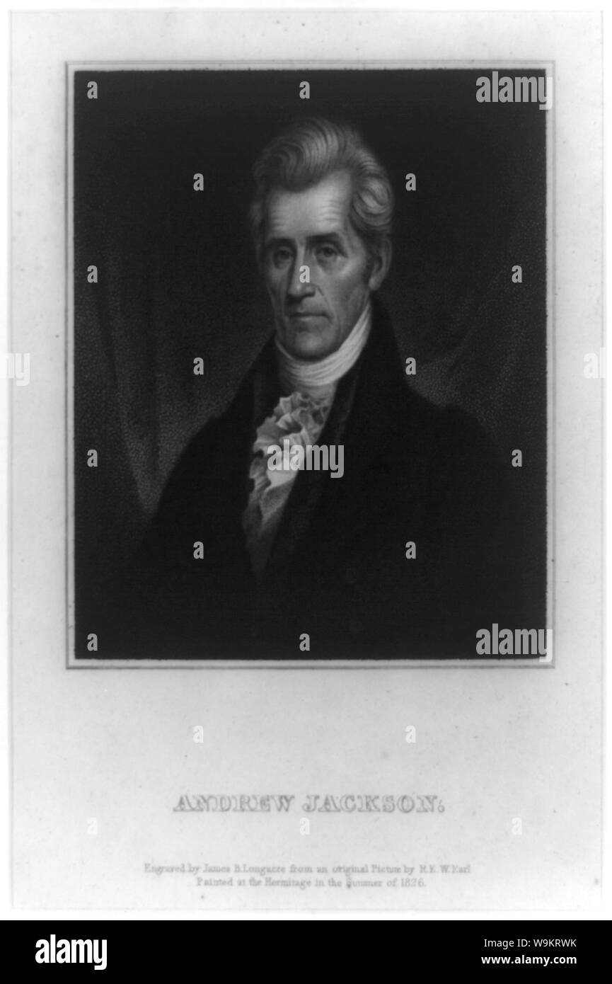 Andrew Jackson Abstract: Print shows Andrew Jackson, head-and-shoulders portrait, facing slightly left. Stock Photo