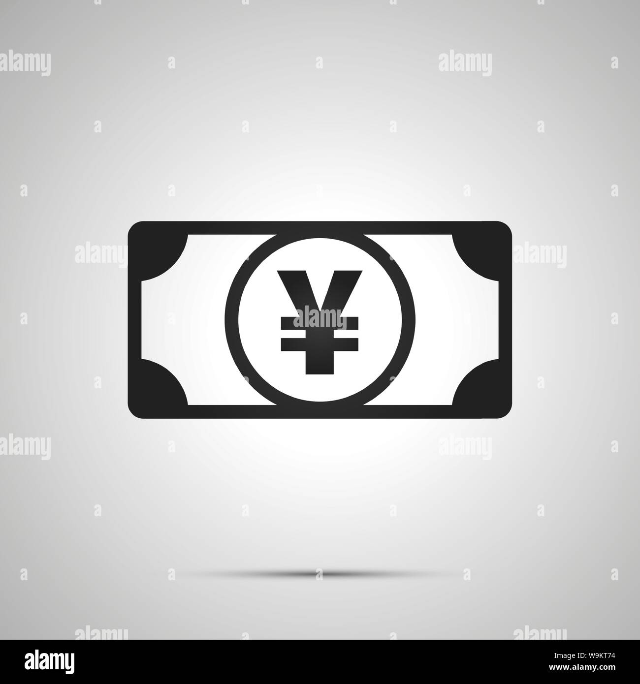 Abstract money banknote with JPY sign, simple black icon with shadow on gray Stock Vector