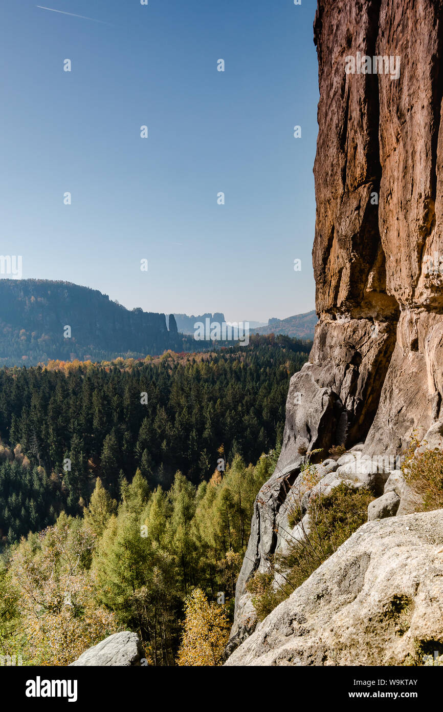 Climbing wall in the Saxon Switzerland Stock Photo