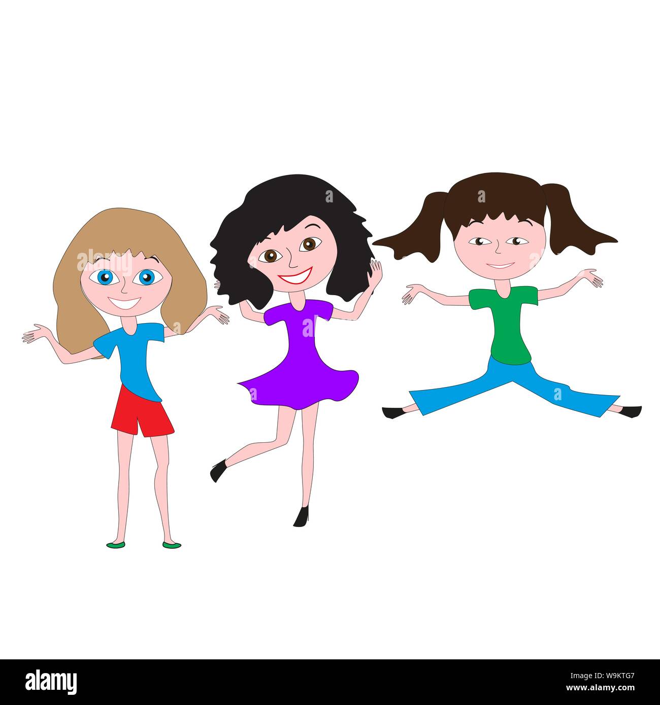 Three happy and cheerful girl friends isolated by white background Stock  Vector Image & Art - Alamy