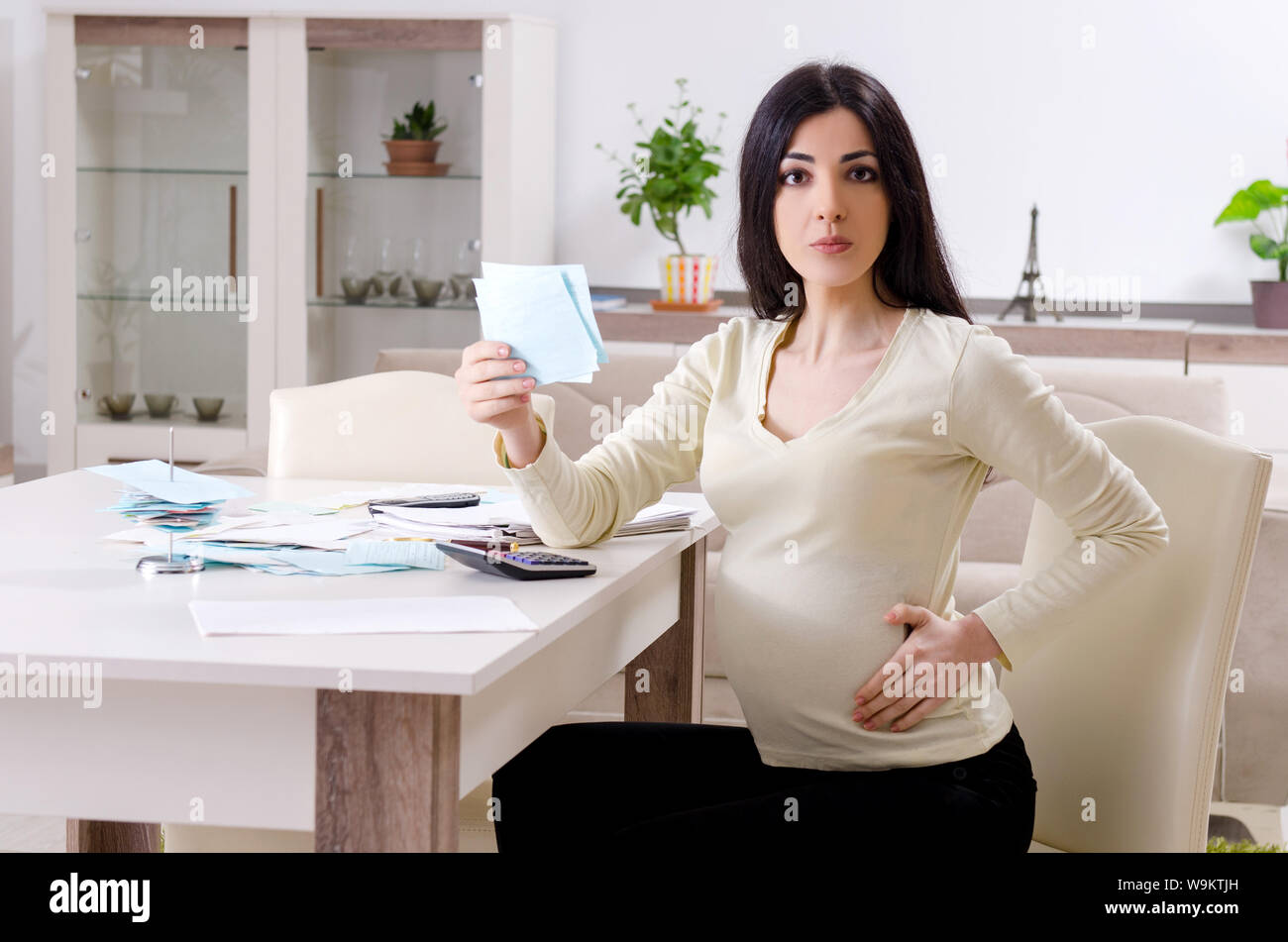 The young pregnant woman in budget planning concept Stock Photo