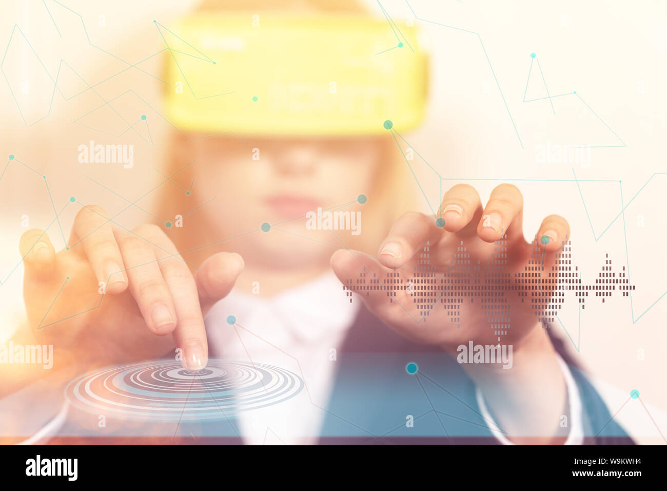 Manipulate using Virtual Reality headset wearable device Stock Photo