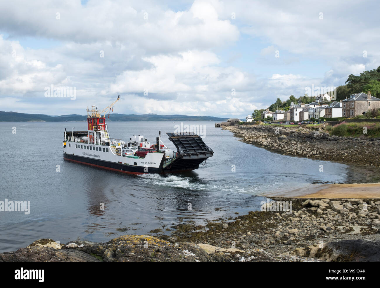 The MV Isle of Cumbrae ferry departs Tarbert Loch Fyne on route to Portavadie, Argyll & Bute. Stock Photo