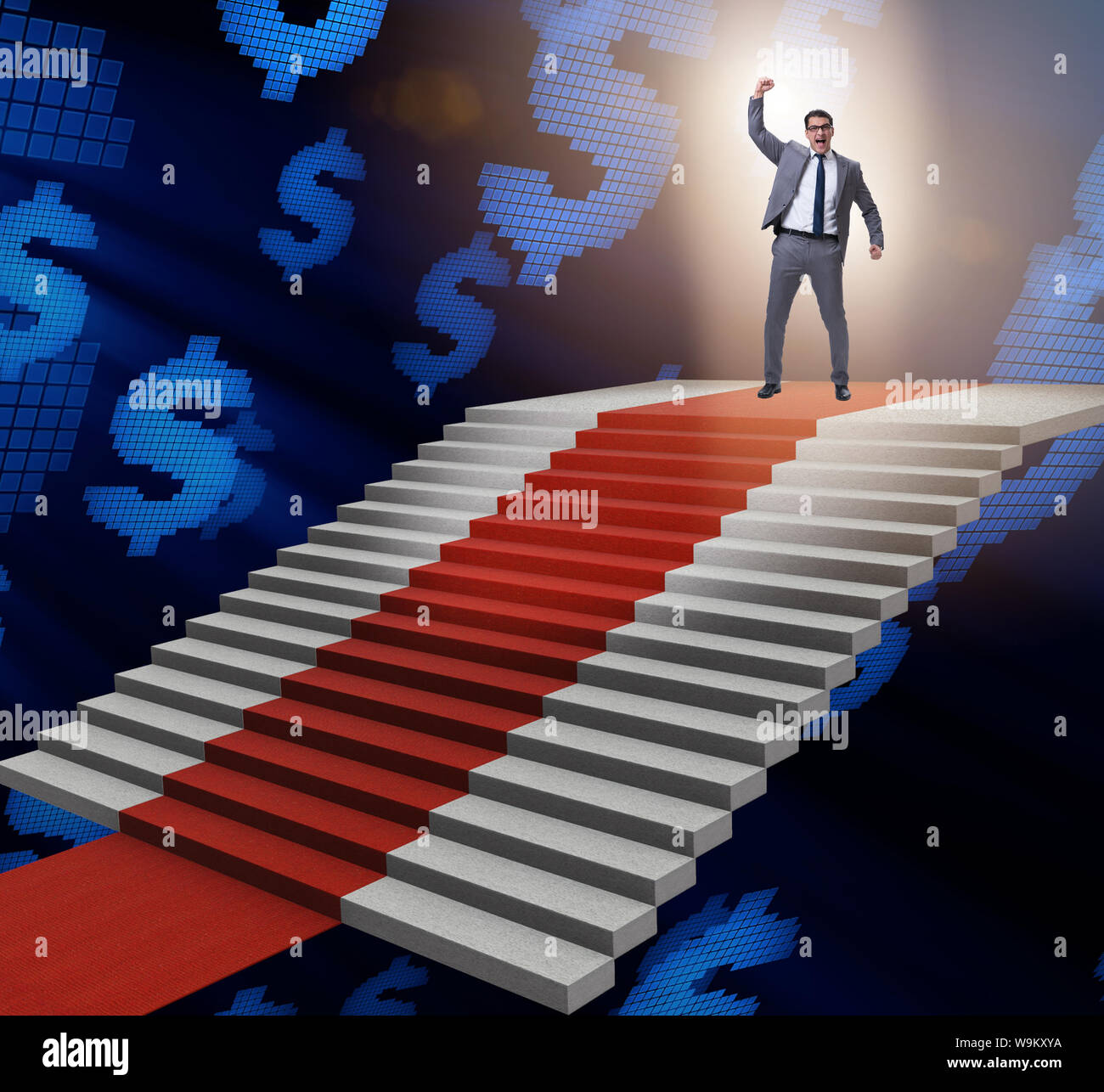 The young businessman climbing stairs and red carpet Stock Photo - Alamy