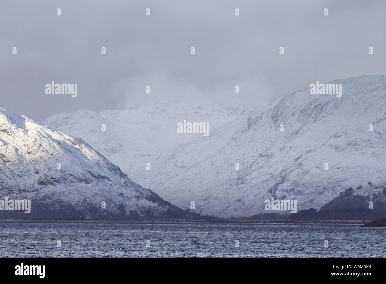 Beinn Leamhain after heavy snowfall in the Scottish Highlands. Stock Photo
