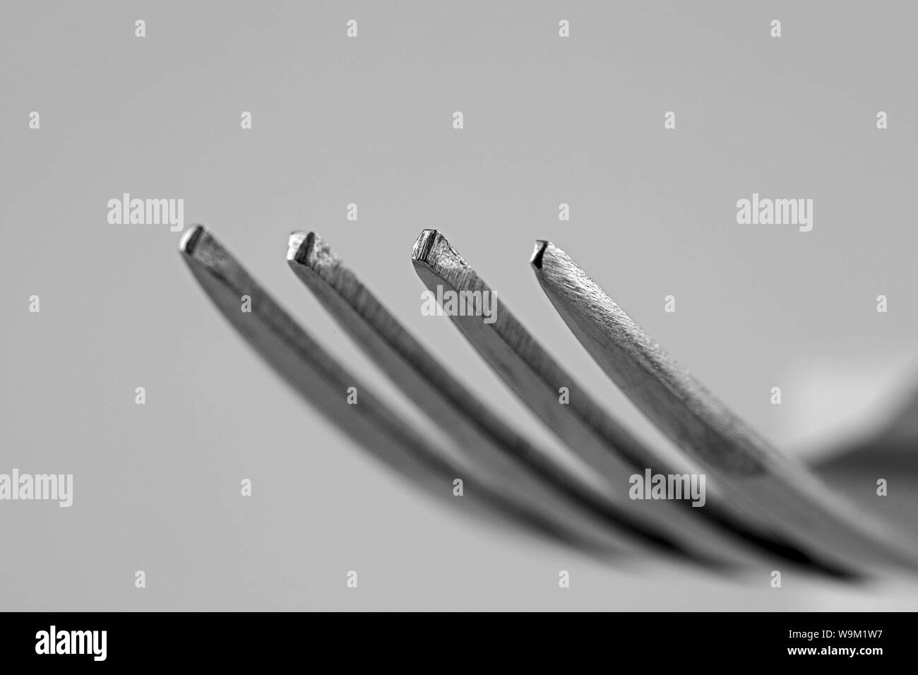 extreme close up of fork tines Stock Photo