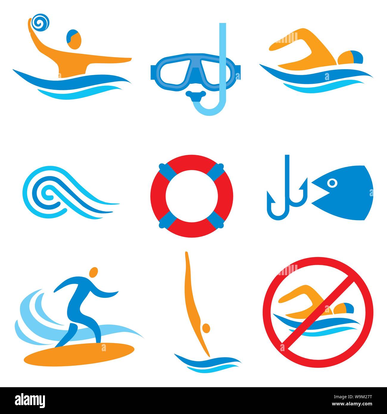 Set of Water sport icons. Isolated on white background. Vector available. Stock Vector