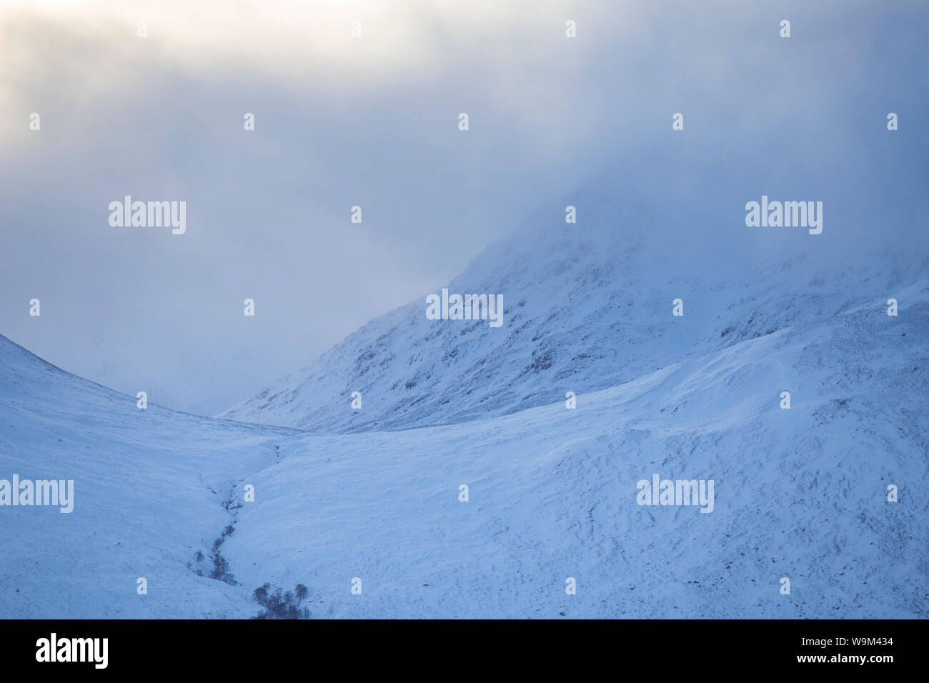 Heavy snow in the Glen Garry area of the Scottish Highlands, UK. Stock Photo