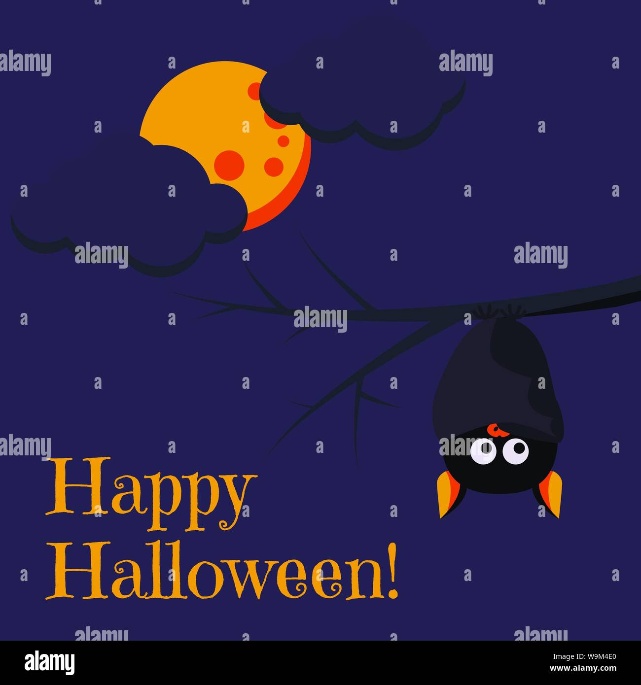Beautiful cartoon style Happy Halloween greeting card with cute black ...