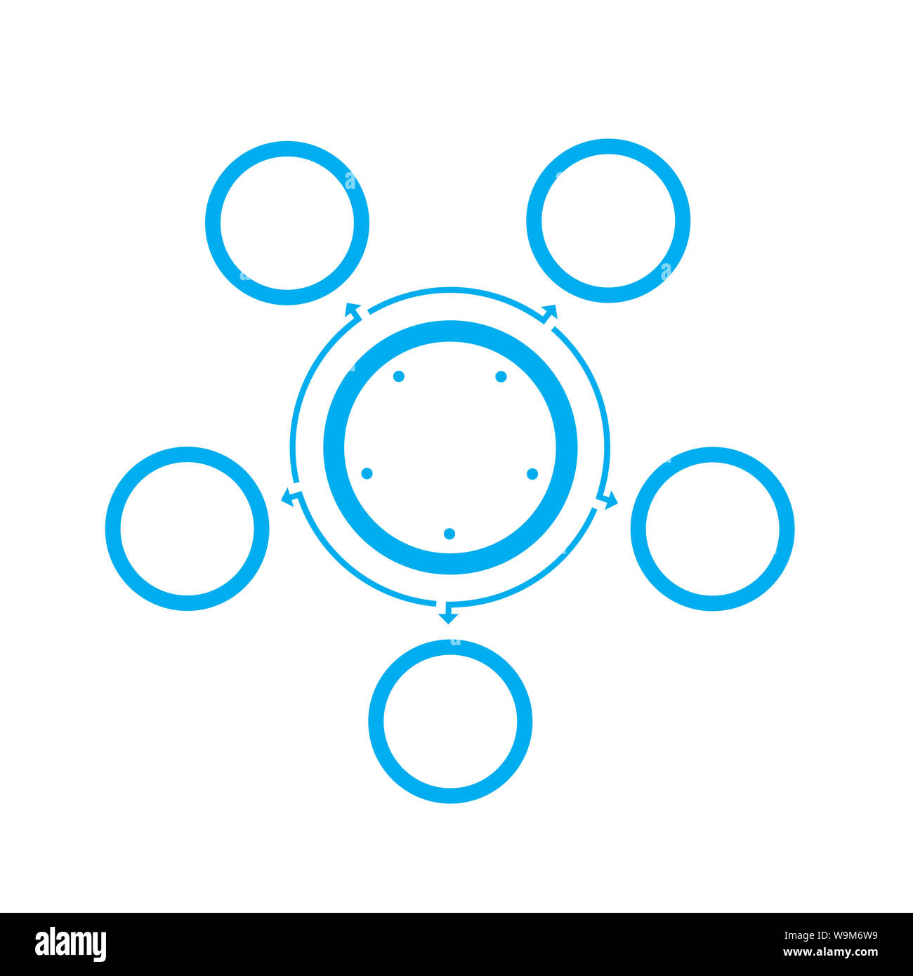 Template for infographics on 5 positions. Circles arranged in a circle
