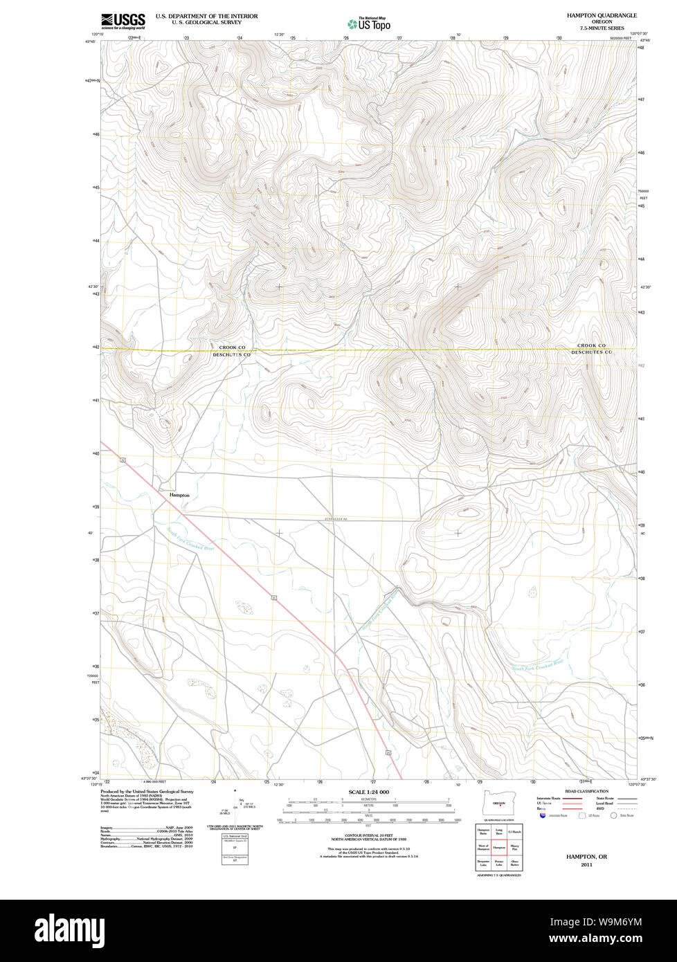 USGS Topo Map Oregon Hampton 20110829 TM Restoration Stock Photo