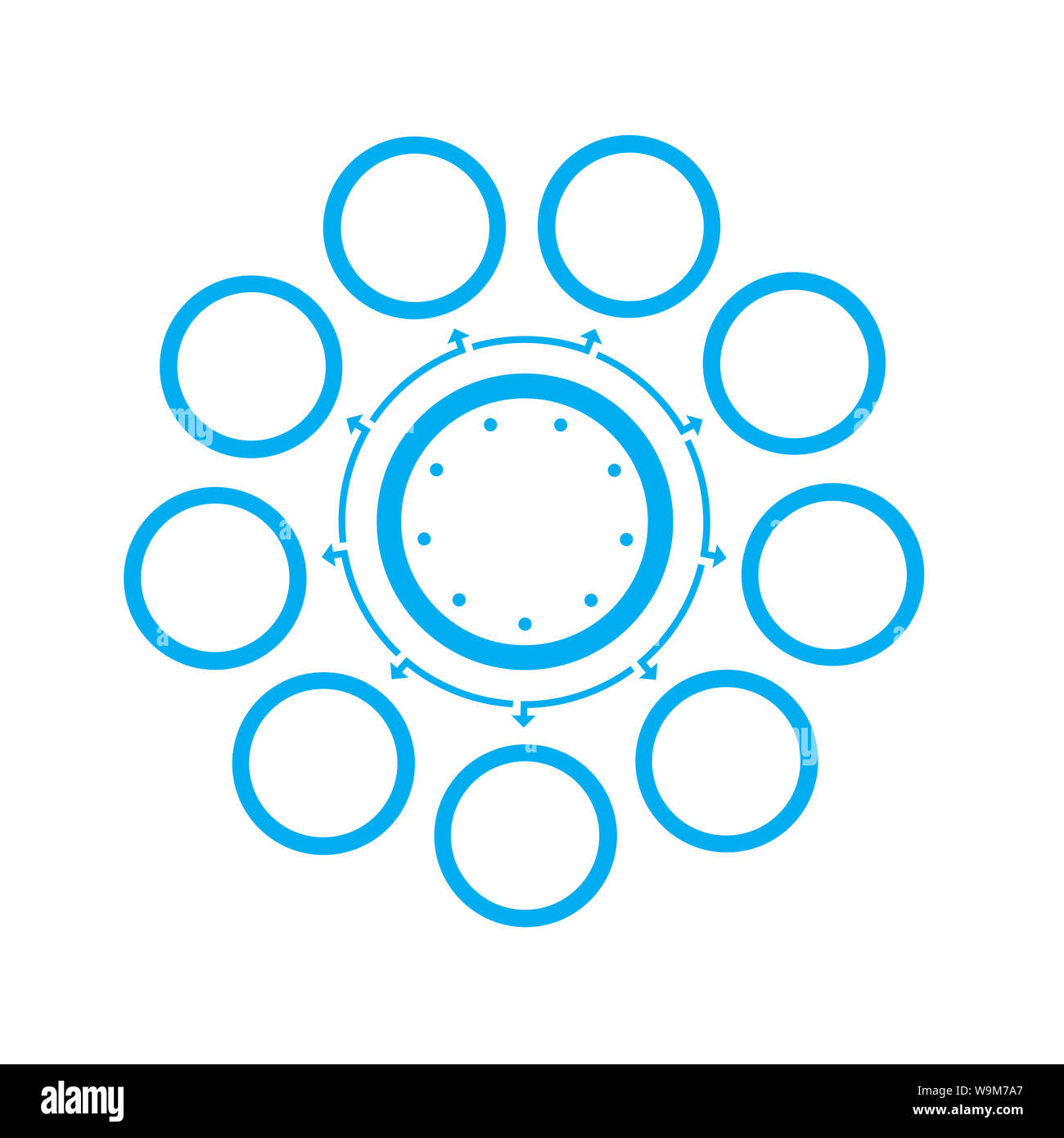 Template for infographics on 9 positions. Circles arranged in a circle