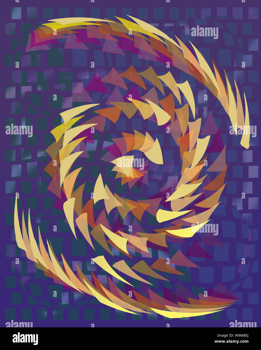 abstract of swirling triangles distorted as they flow from center Stock ...