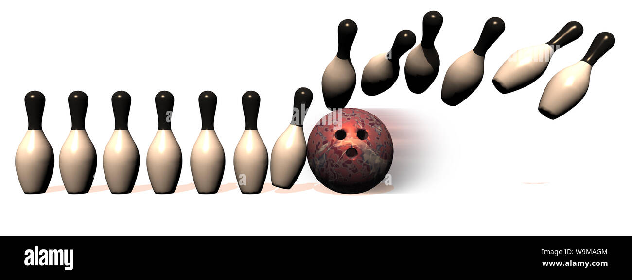 Illustration Of Bowling Ball Knocking Pins Down In A Line Making A