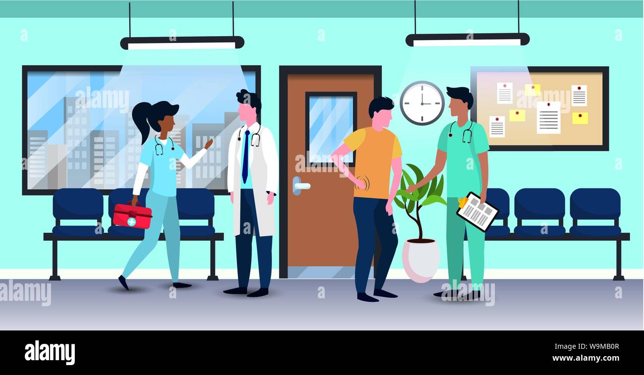 professional woman and man doctors with patient vector illustration ...