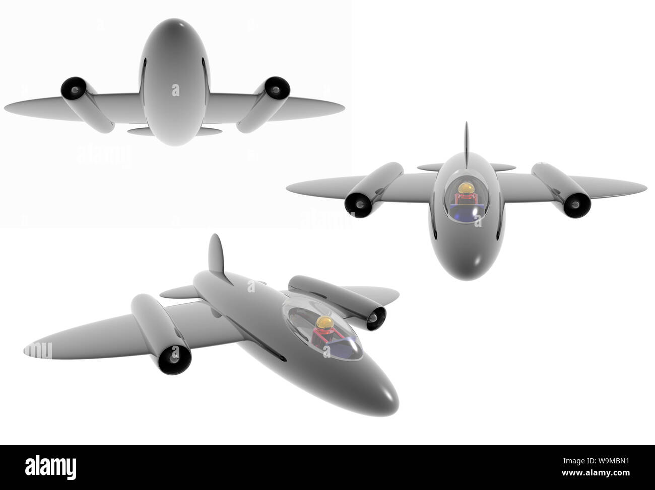 Illustration of a fighterl jet plane three views white background Stock Photo